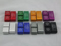 Three-piece metal car fastening clamp set in six colour options on a grey background.