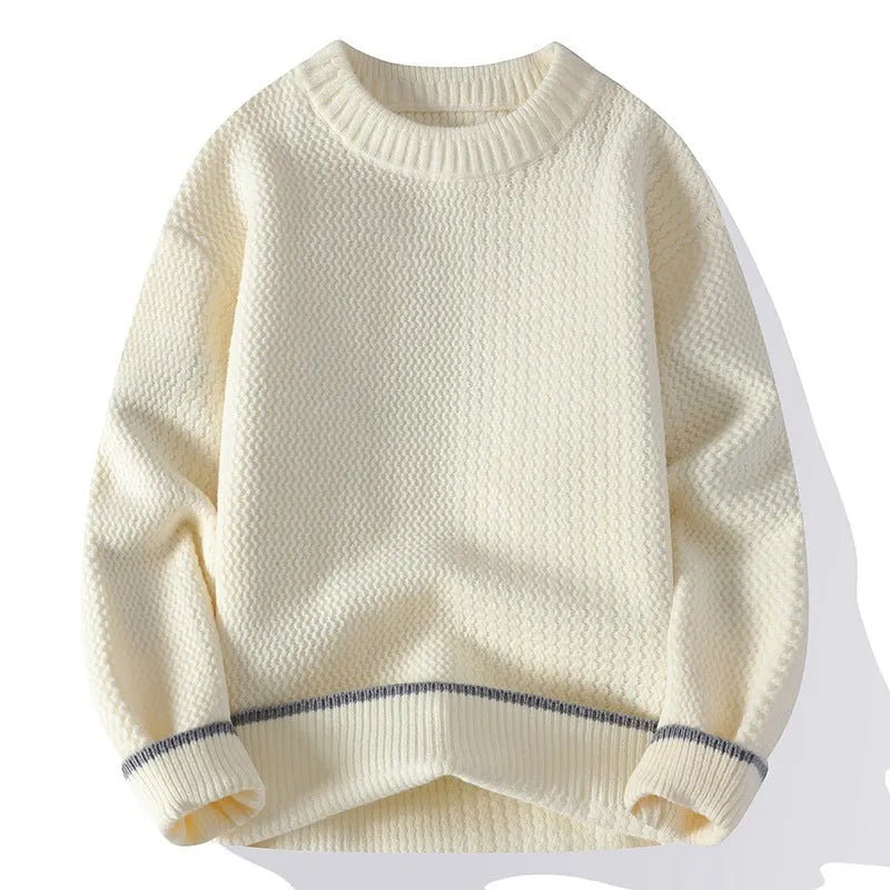 Men's grey loose-fit pullover sweater with round neck and long sleeves