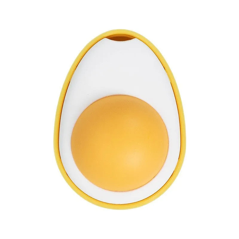 Interactive catnip ball toy with soft plush construction in fried egg and poached egg sizes