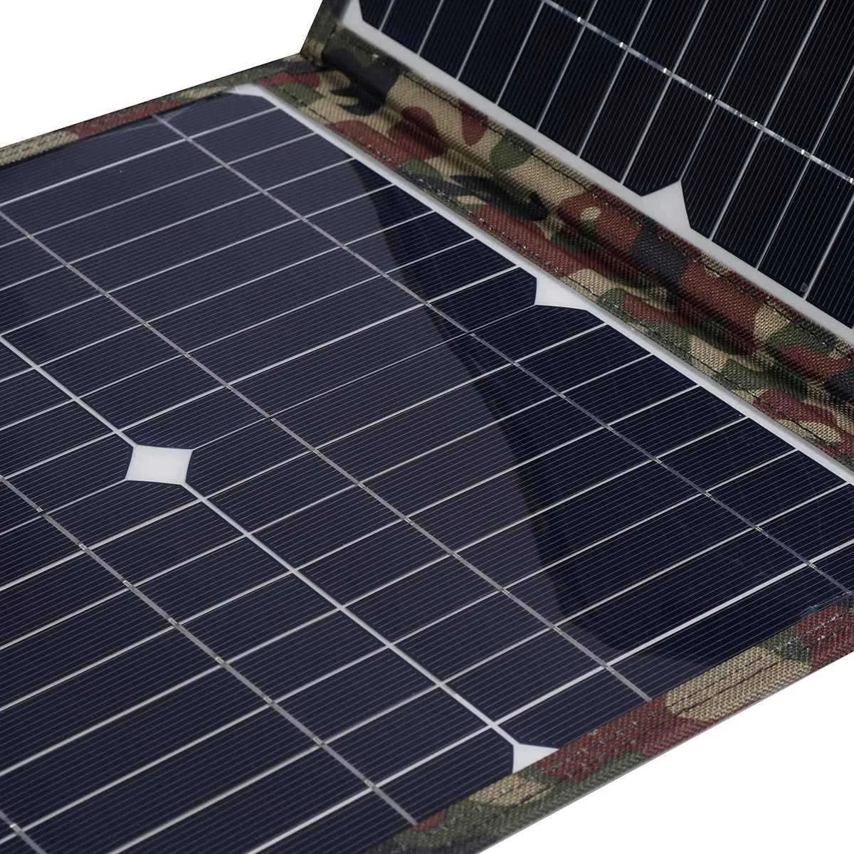 36W black foldable solar panel with charging accessories including car charger and cables
