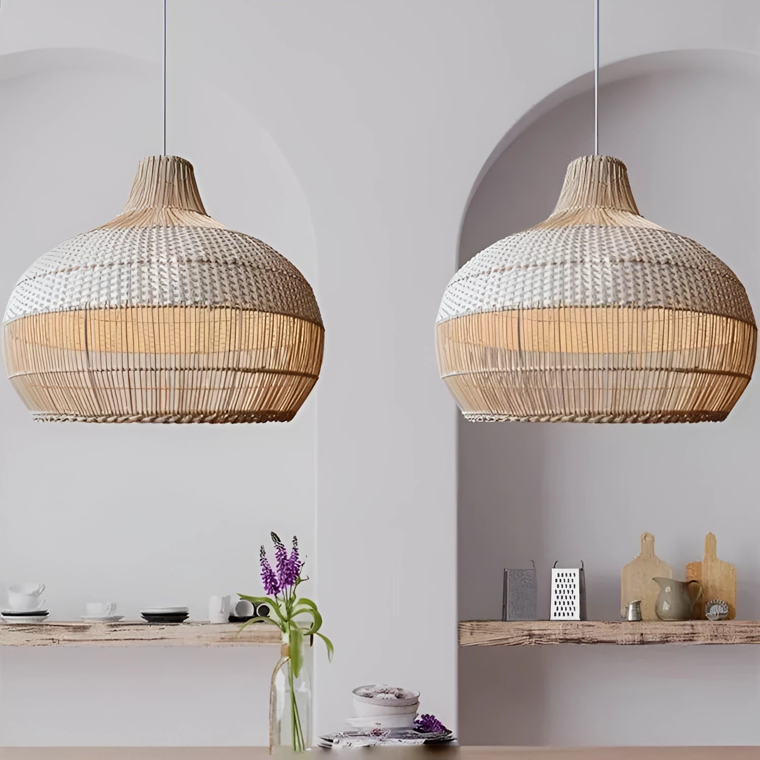 Silent Wind style rattan chandelier with 60cm diameter for pastoral Southeast Asian interior lighting.