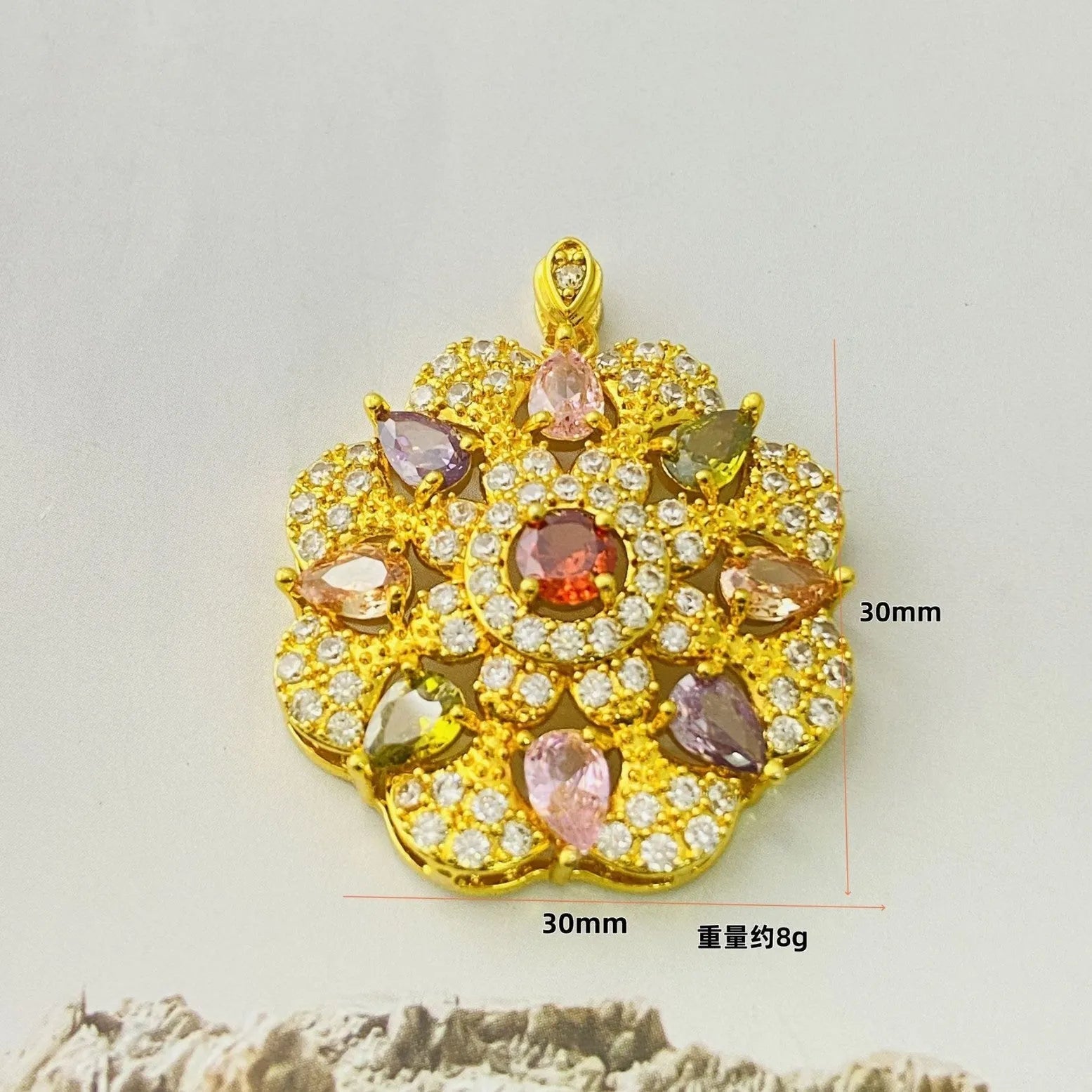 Women's zircon flower pendant necklace in gold, champagne gold, and platinum colour finishes