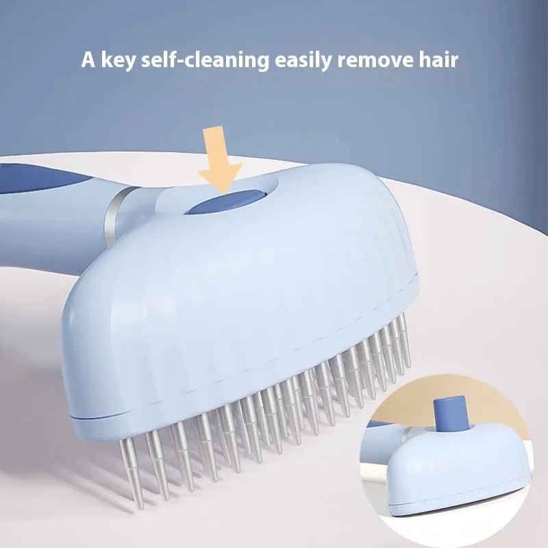 Stainless steel double-row dog grooming comb in azure light blue colour for hair removal