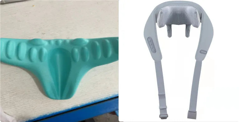 Grey USB rechargeable neck and back massage instrument on a grey background