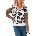 Leopard print V-neck knitted sweater in loose fit viscose fibre with contrast colour detailing
