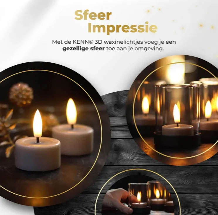 Set of four taupe-coloured S10 LED tealight candles with a realistic 3D flame effect.