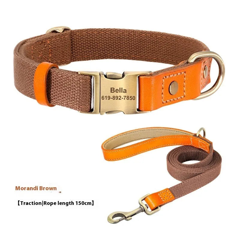 Small dog mohair neck collar and traction rope set in six colours with lettering, sizes XS S M.