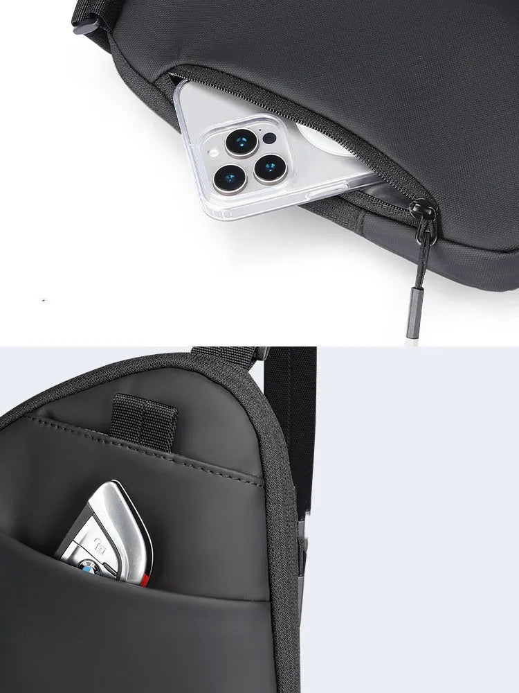 Men's elegant black lightweight crossbody bag made from durable Oxford cloth