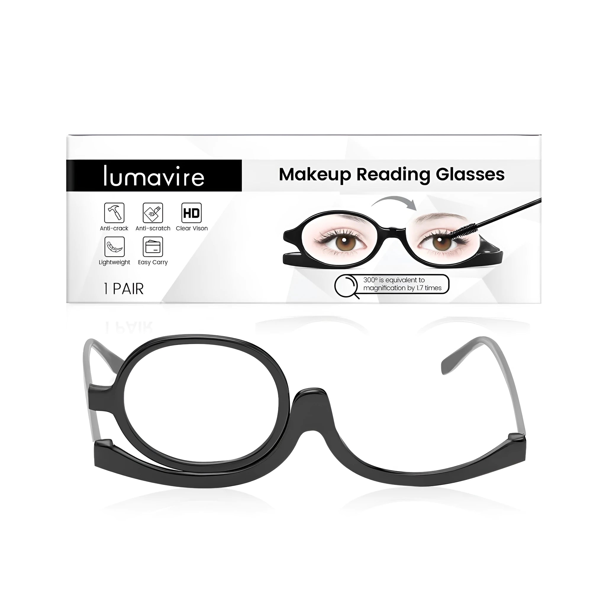 Makeup presbyopia glasses with PC frame and AC lenses, Type 0 magnification for cosmetic application