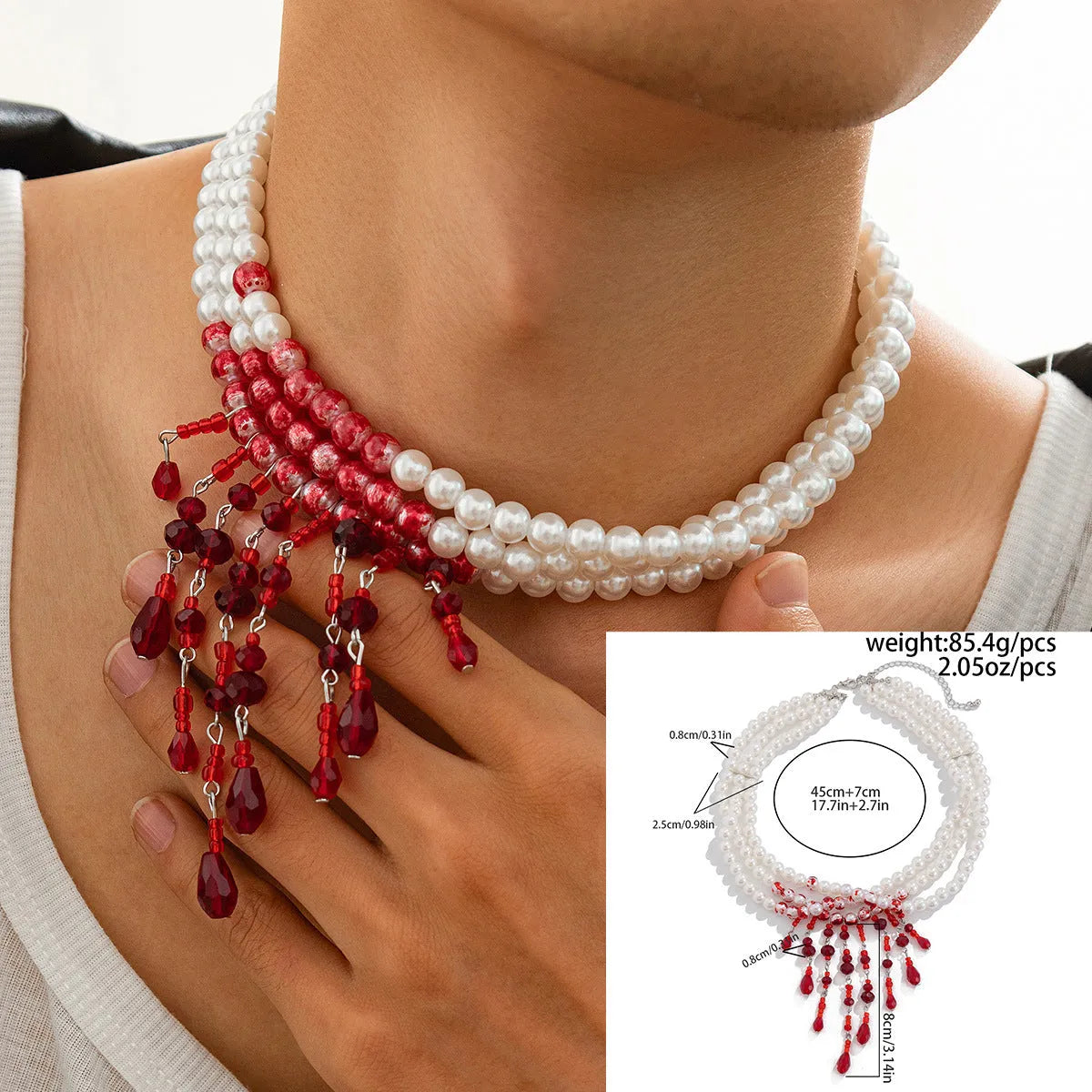 Halloween blood drop tassel necklace with artificial crystal pendant on adjustable chain