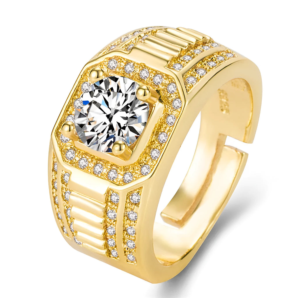 Men's adjustable copper ring with large square diamond design in gold colour