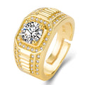 Men's adjustable copper ring with large square diamond design in gold colour