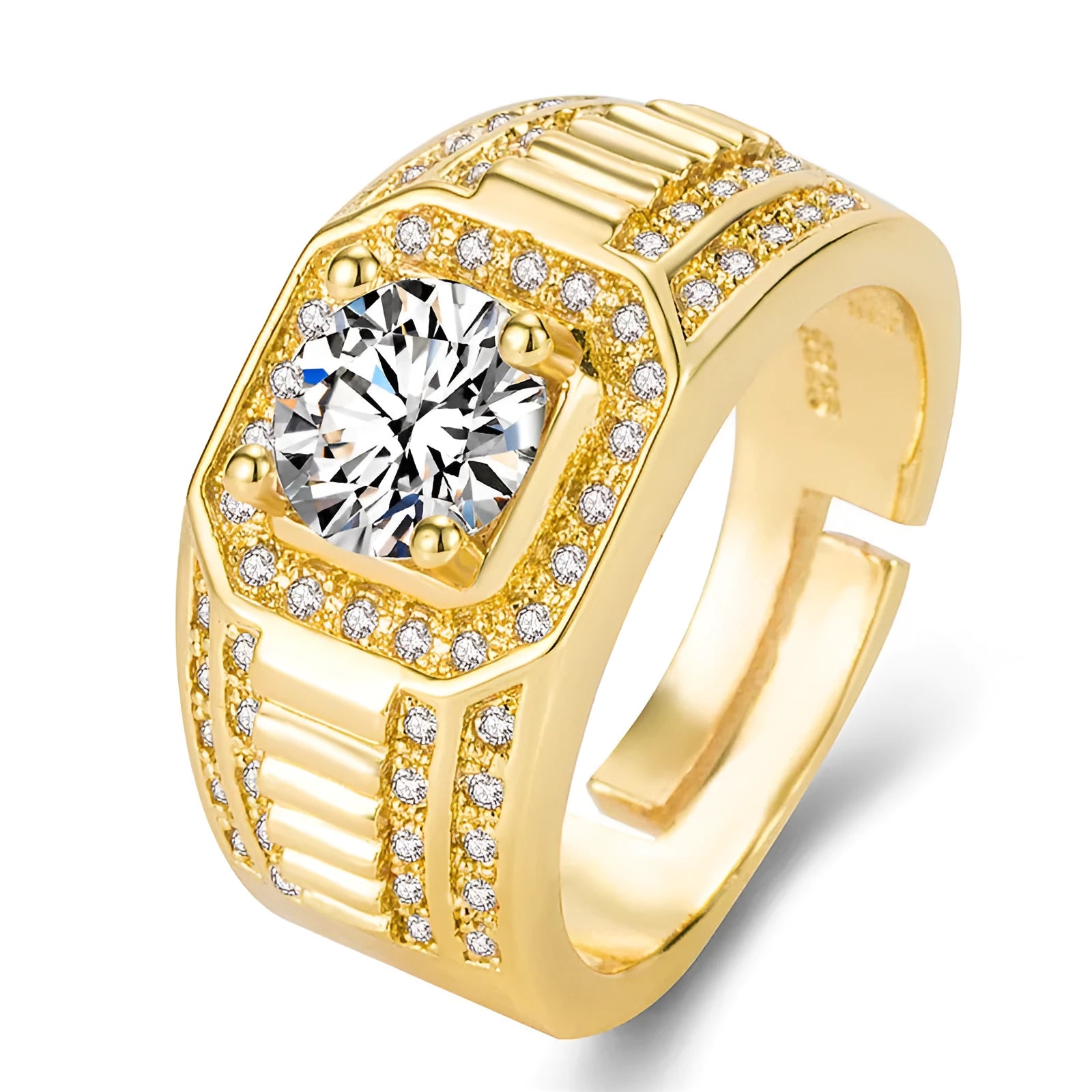Men's adjustable copper ring with large square diamond design in gold colour