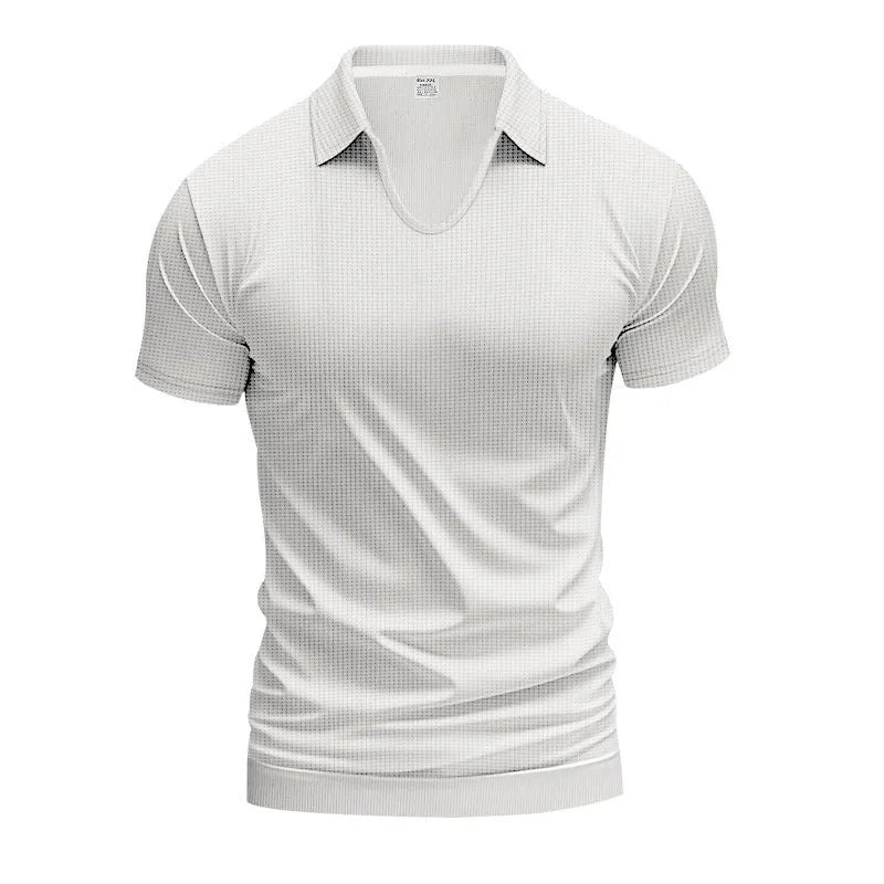Men's V-neck short sleeve cotton blend top in loose fit with solid colour options