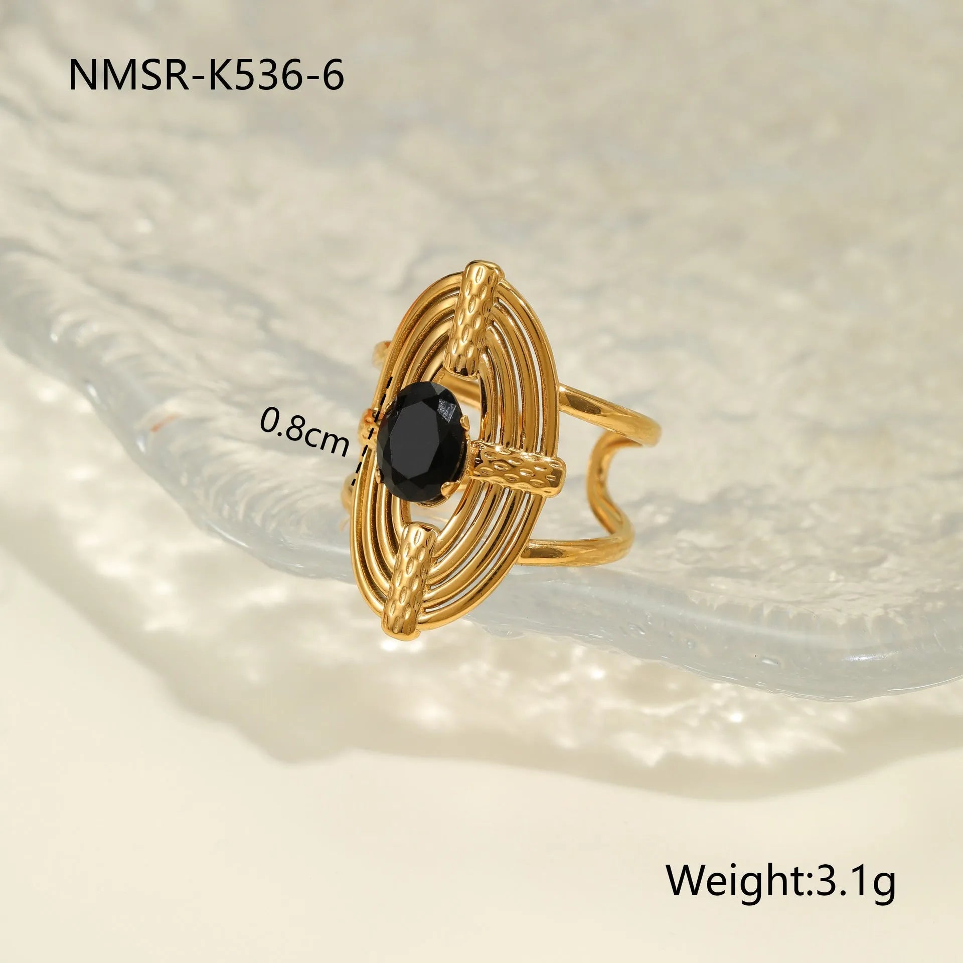 Women's titanium steel ring with geometric open mouth design and inlaid zircon stones