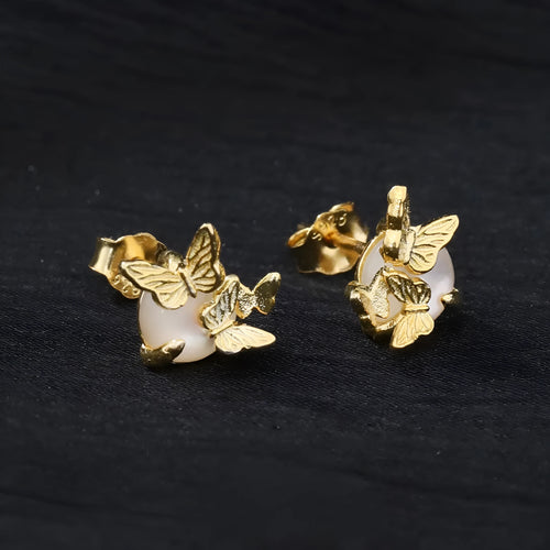 Butterfly design ear studs in 925 silver with electroplated gold or white gold colour finishes
