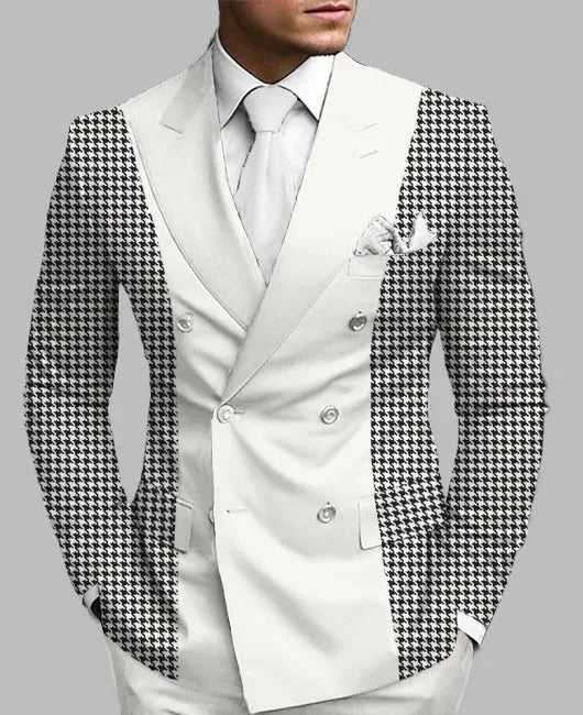 New men's printed posterior median split suit jacket in British style with colour matching pattern and black buttons
