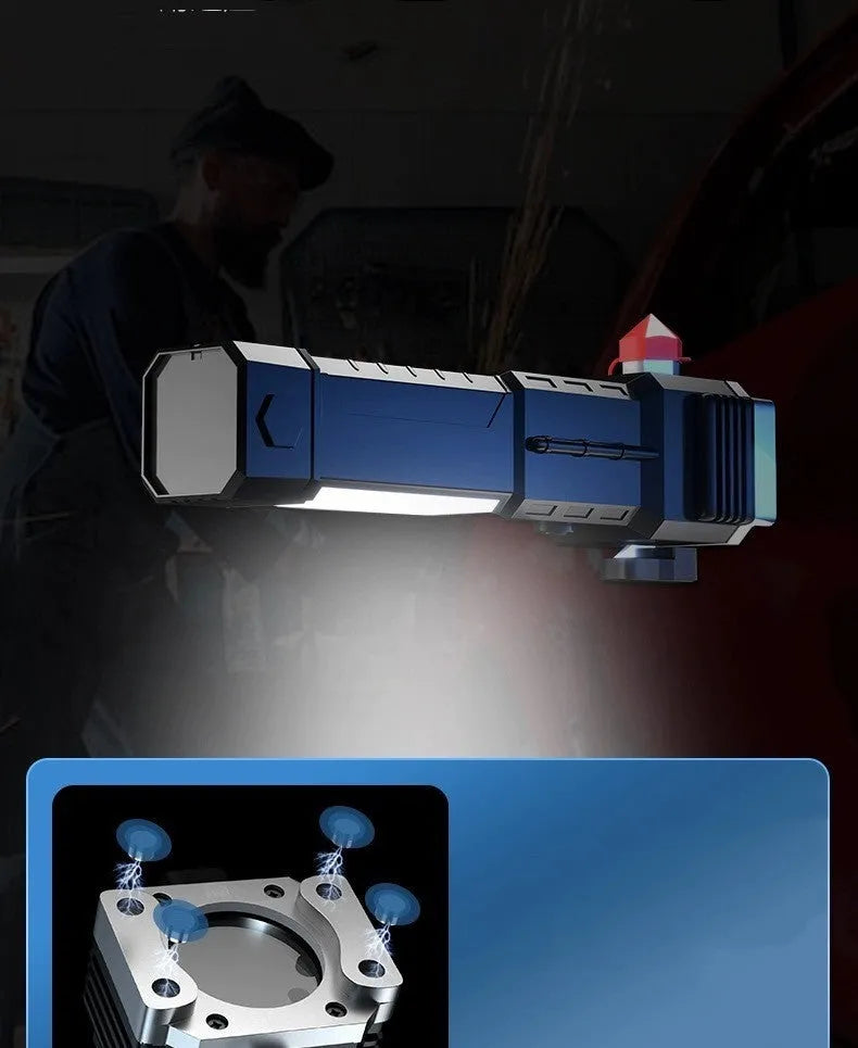 Silver portable power bank LED emergency work light torch with plastic shell.