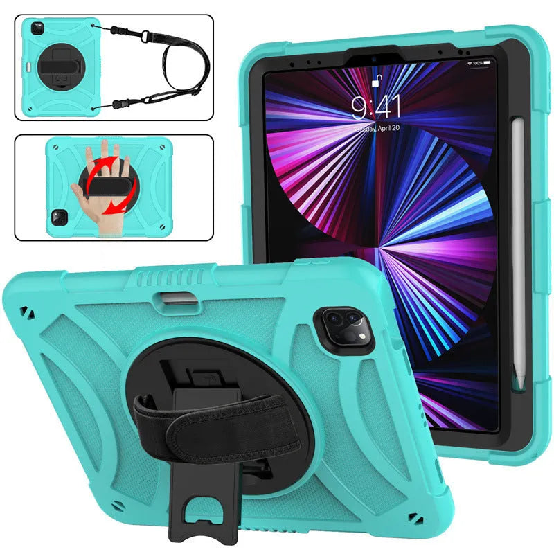 Rotating bracket strap silicone protective case for iPad showing magnetic suction feature