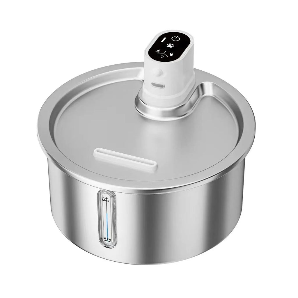 Stainless steel cat water fountain with constant temperature heating base in black and white options
