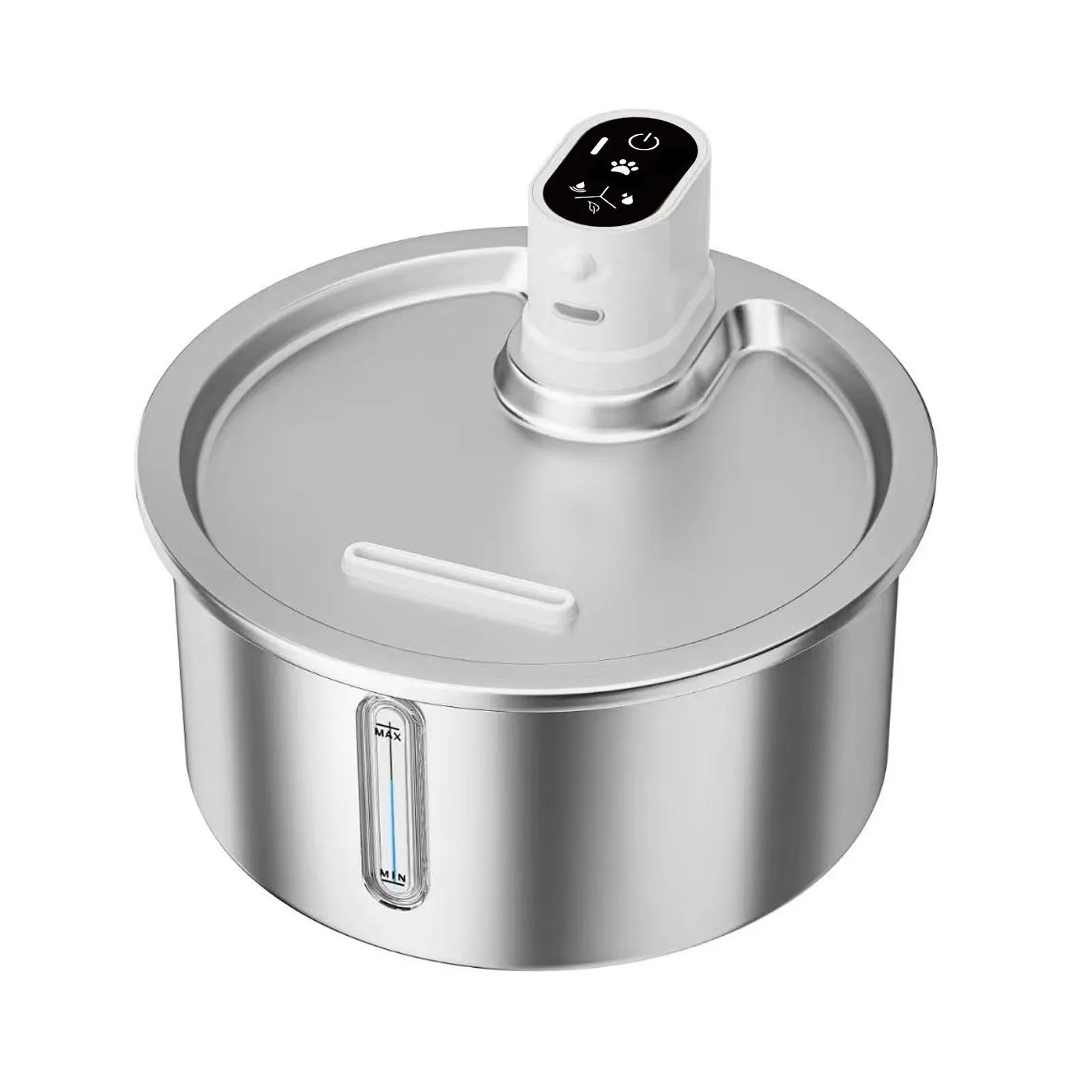 Stainless steel cat water fountain with constant temperature heating base in black and white options