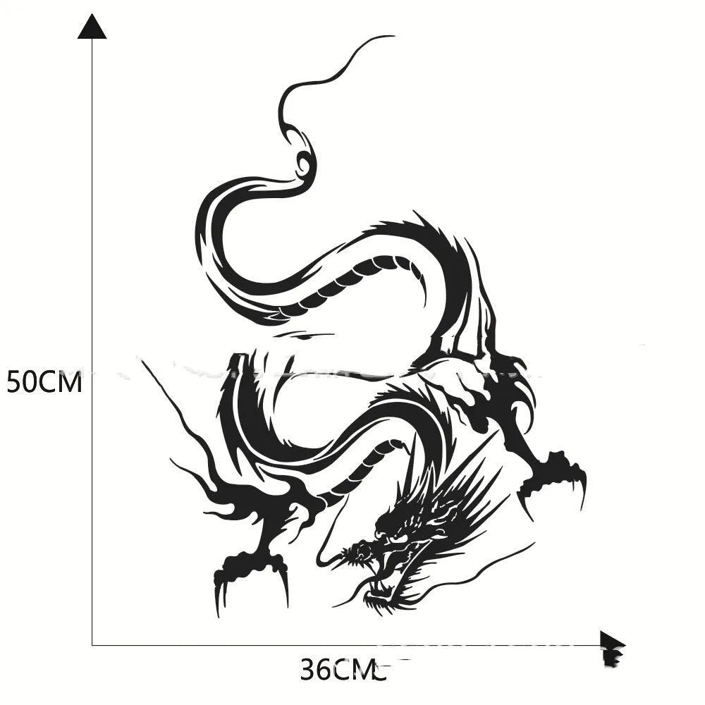 Large black dragon design car body sticker measuring 50 by 36 centimetres for vehicle modification.