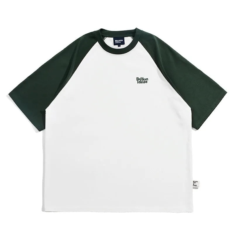 Men's blue casual raglan sleeve T-shirt with loose fit and thin fabric for layering