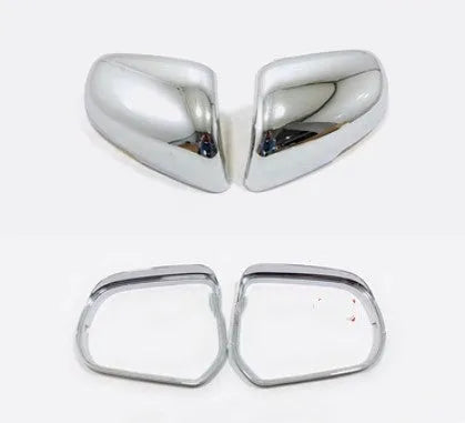 Plastic rearview mirror protection covers in electroplated silver and carbon fibre black finishes