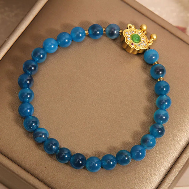 Blue sugar heart agate jade safety lock pendant women's bracelet with rhinestone alloy inlay crystal construction