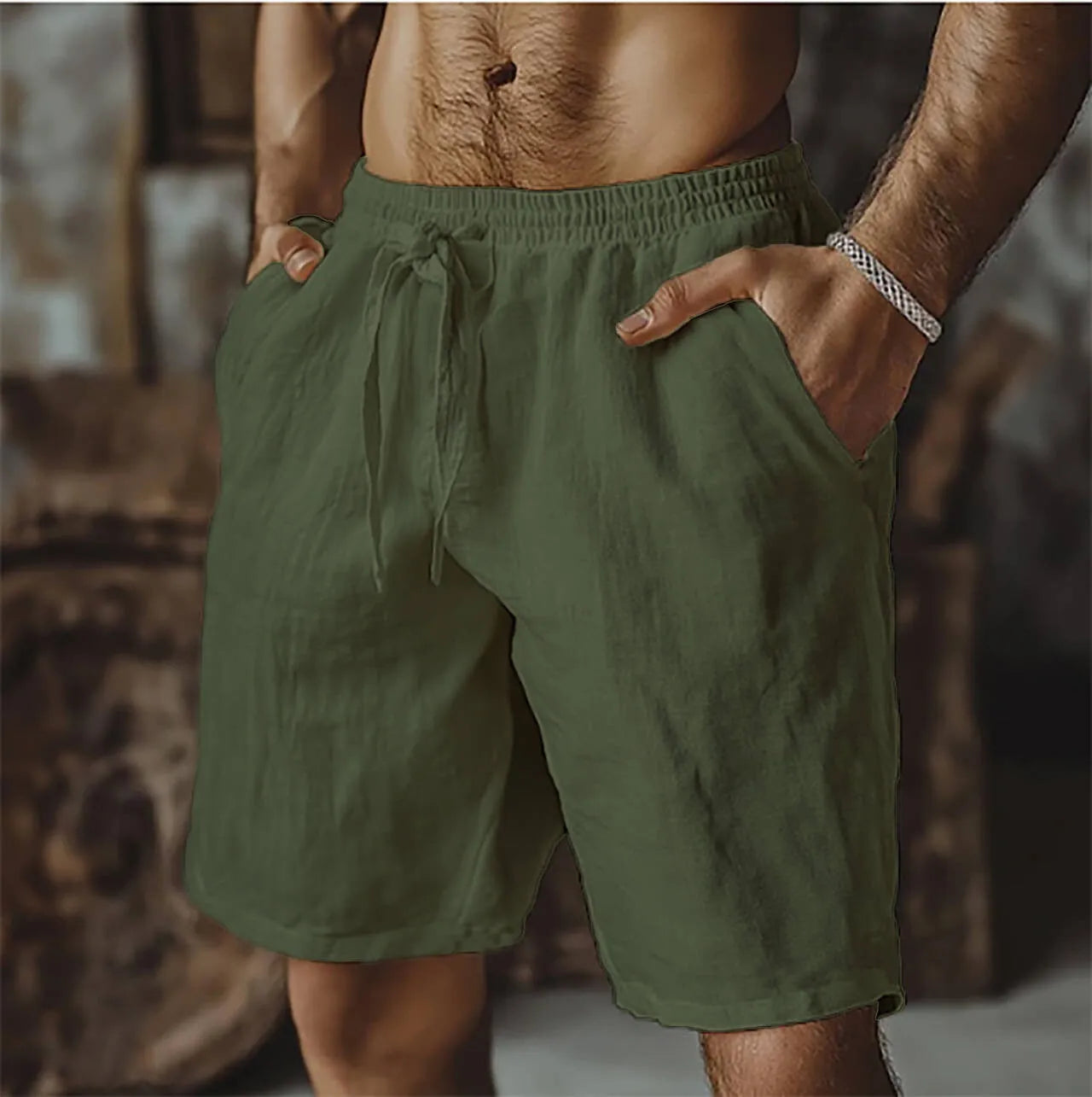Men's cotton linen blend casual shorts in straight cut British style