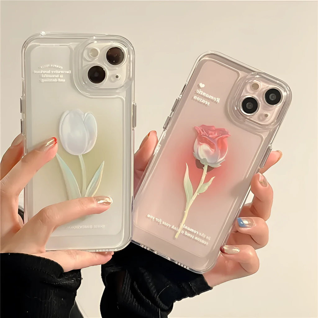Tulip TPU all-inclusive shockproof phone case for iPhone in Gradient Rose and Tulip colours