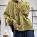 Women's loose artistic print viscose cardigan sweater with colour contrast design