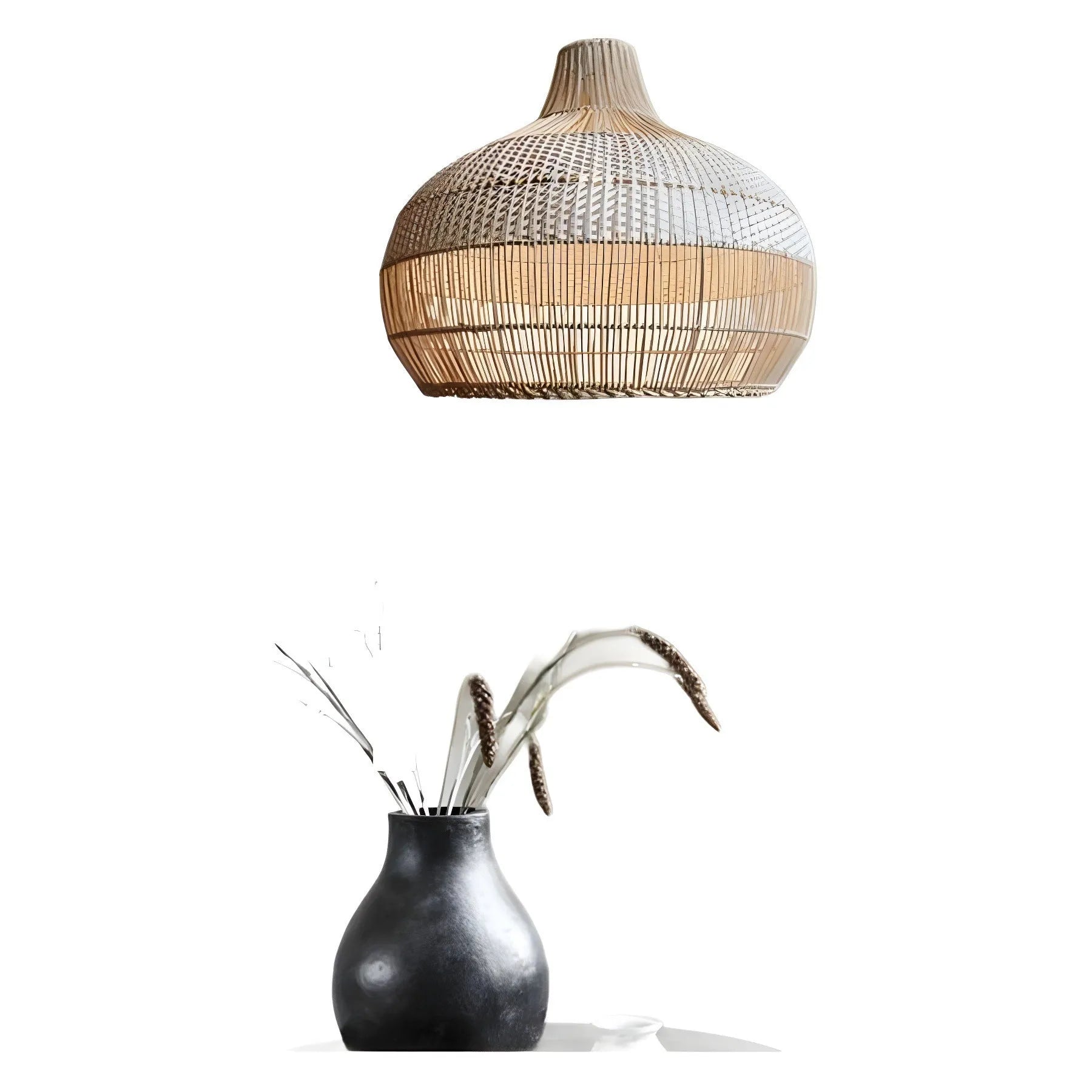 Silent Wind style rattan chandelier with 60cm diameter for pastoral Southeast Asian interior lighting.