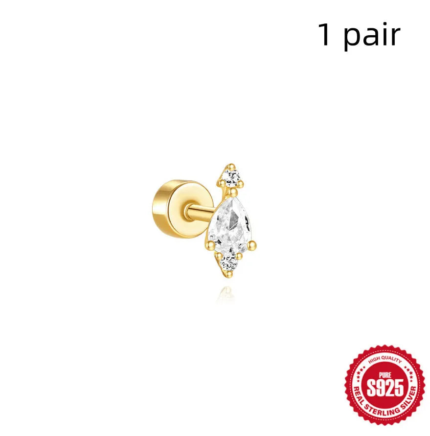 S925 sterling silver flat column thread ear bone stud in a gold-tone finish.