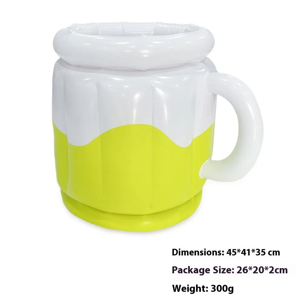Yellow inflatable PVC ice bucket for beer steins with carry handle