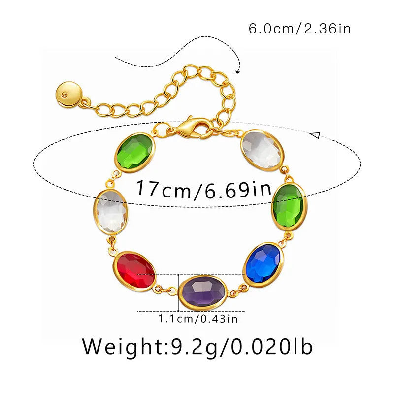 Women's geometric bracelet with elliptical glass inlays on 18K gold-copper framework