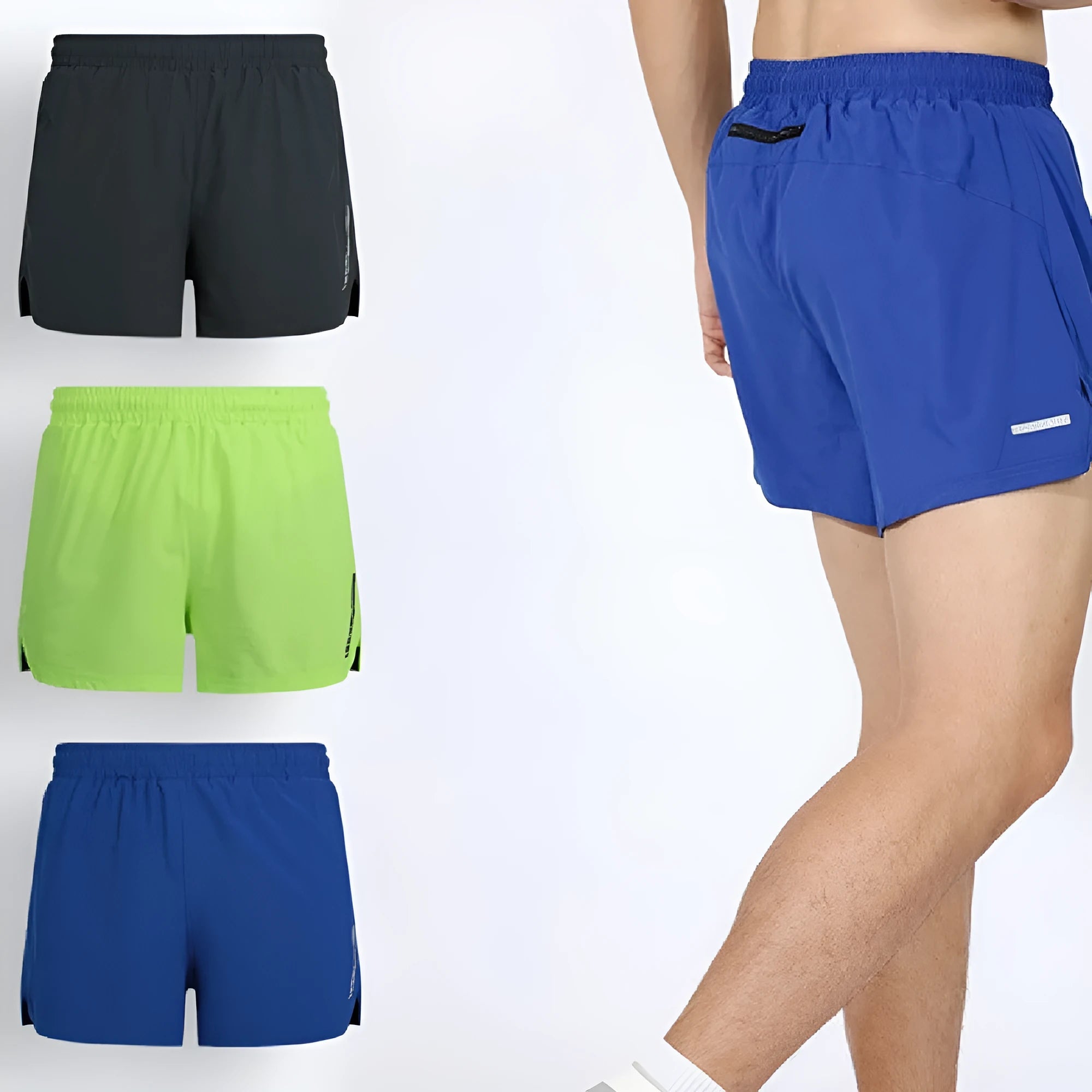 Men's grey quick-drying polyester marathon running shorts on a neutral background.