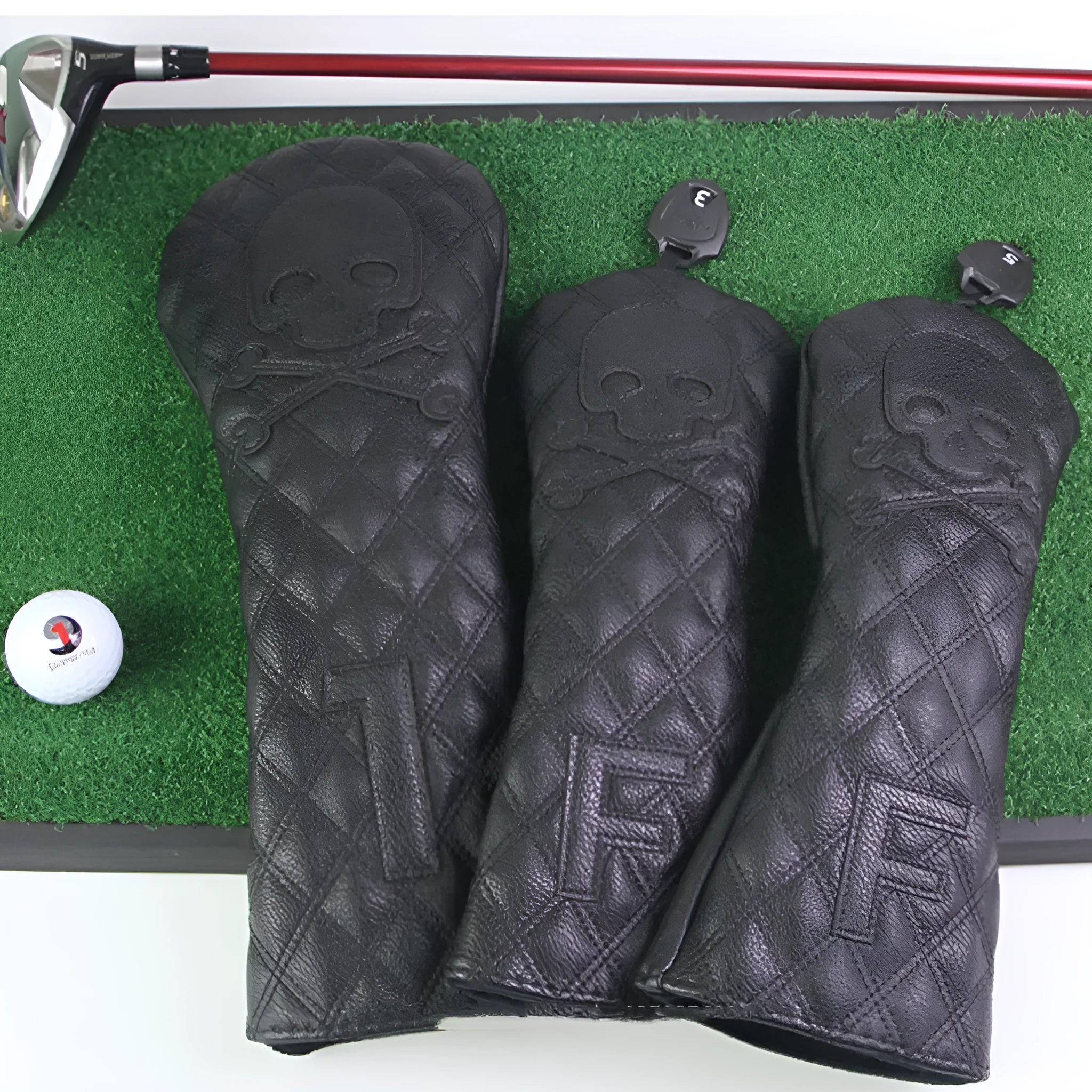 Black and white PU waterproof protective cover for a golf wooden pole.