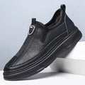 Men's black and brown casual leather shoes with a round toe design