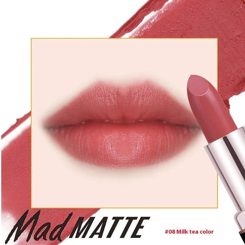 Fey Beauty Cameo Brown nude moisturising lipstick bullet, 3.8g, shown with no stain on a white cup.