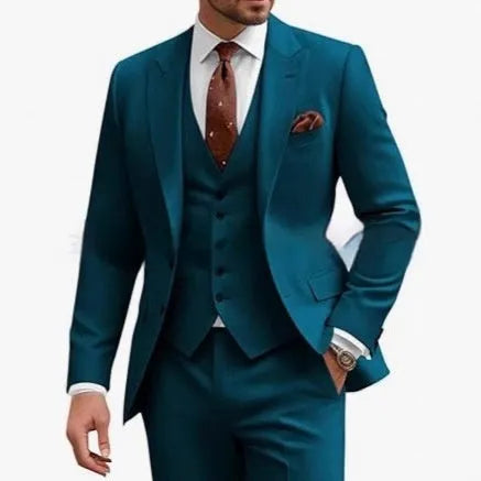 Men's slim fit three-piece suit in chemical fibre blend fabric for business and wedding occasions