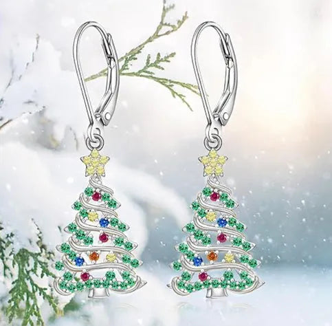 Copper Christmas tree earring pendants with white gold E4318 finish for women
