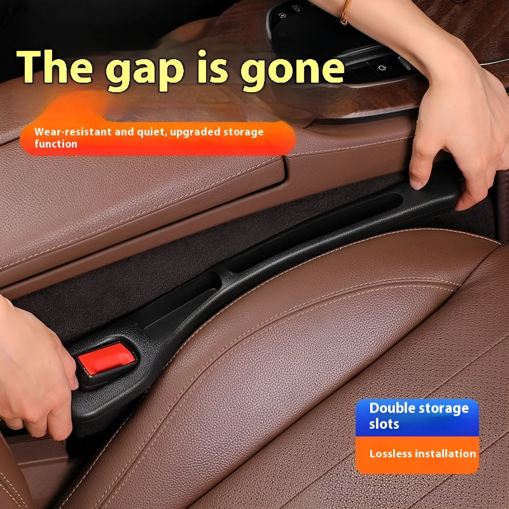 Leak-proof seat gap filler strip in black for car interior storage between seat and console