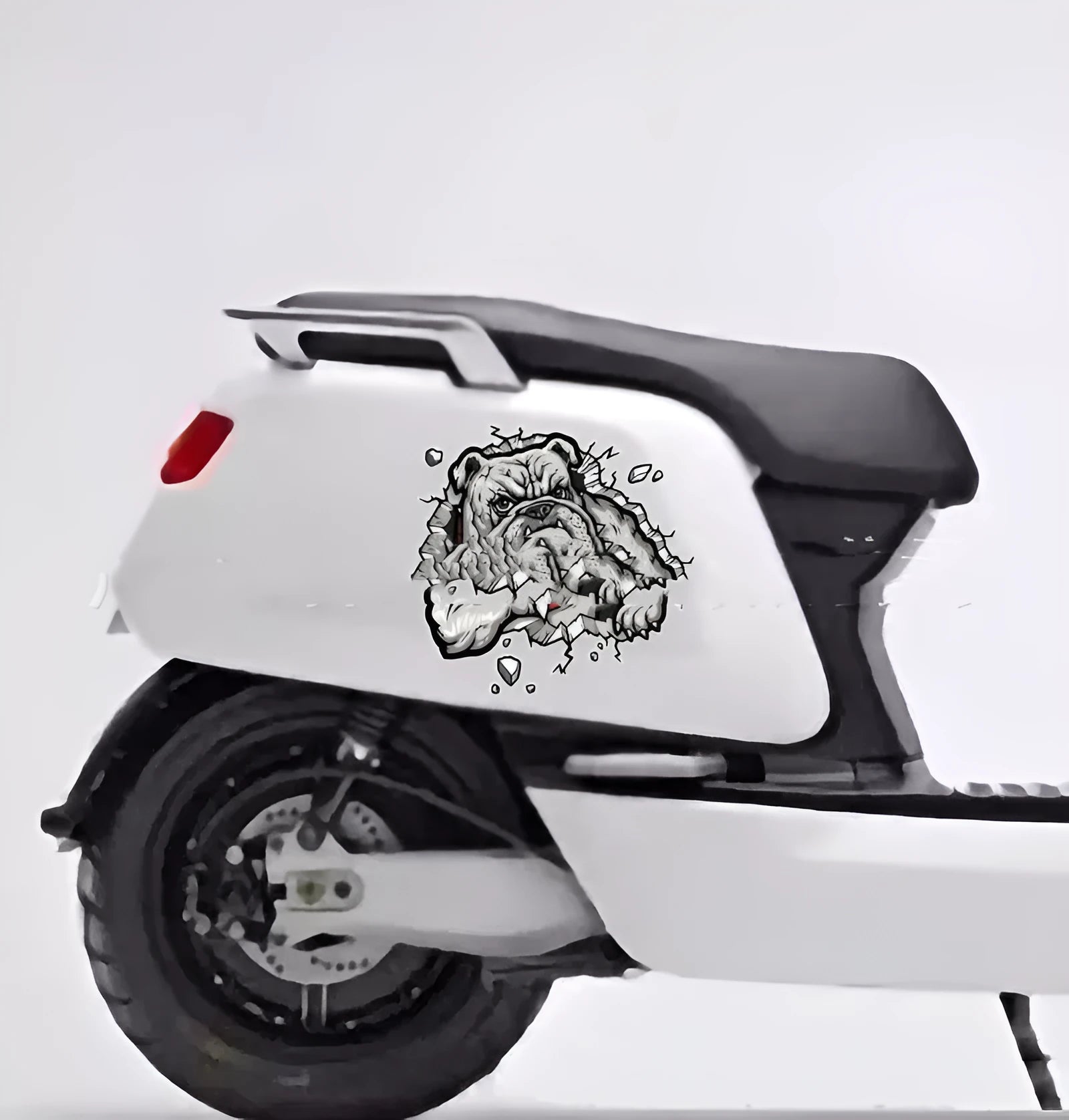 Grey dog pattern motorcycle decorative sticker measuring 17cm by 17cm with customisable sizing
