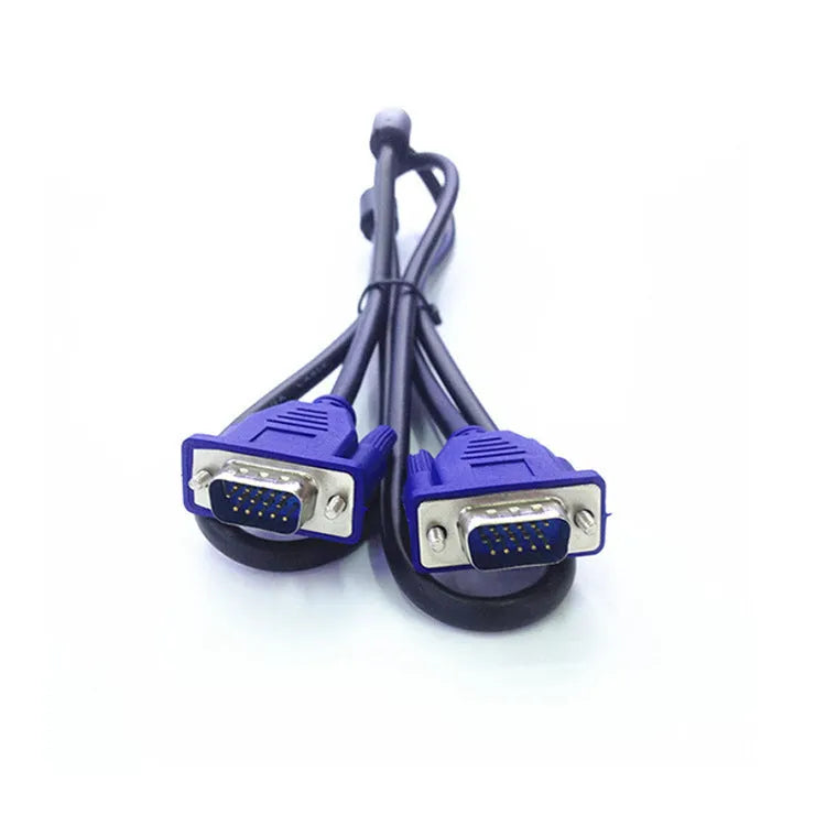 Black VGA cable with blue mould connector measuring 1.5 metres for computer to monitor connection