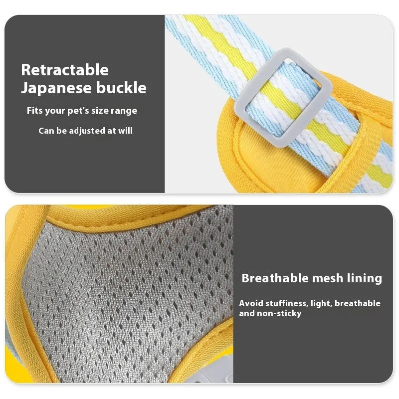 Explosion-proof anti-strangulation pet harness with traction rope in green, blue, pink, or yellow