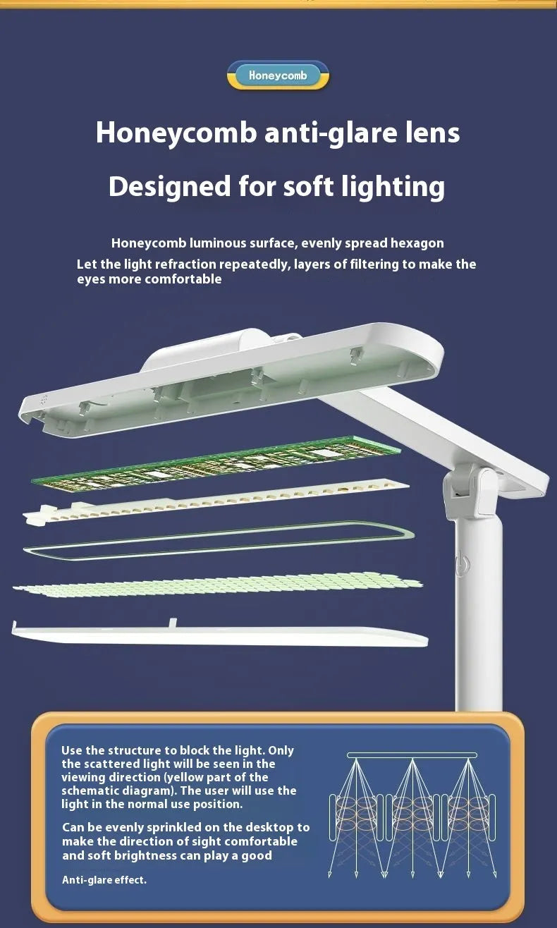 A white adjustable table lamp on a bookshelf with a flexible arm, showing a reading light in use.