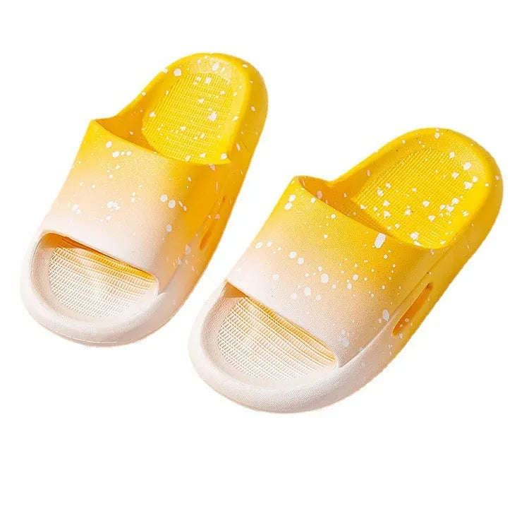 Gradient colour PVC slippers for children on a white background, showing European style design.
