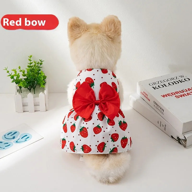 Ultra-thin floral butterfly knot pet dress for dogs and cats in summer with five bow colour options