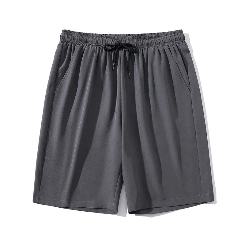 Men's cropped ice silk sports casual pants in black, blue, gray, or khaki colours